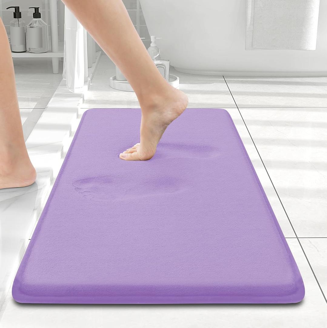 Smiry Memory Foam Bath Mat 24x16, Extra Soft and Absorbent Bathroom Mats, Non Slip Washable Carpet for Floor, Shower and Tub, Purple