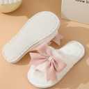Verdusa Women's Cute Bow Fuzzy Open Toe Indoor Home Slippers Furry Outdoor Slippers White Pink 6.5