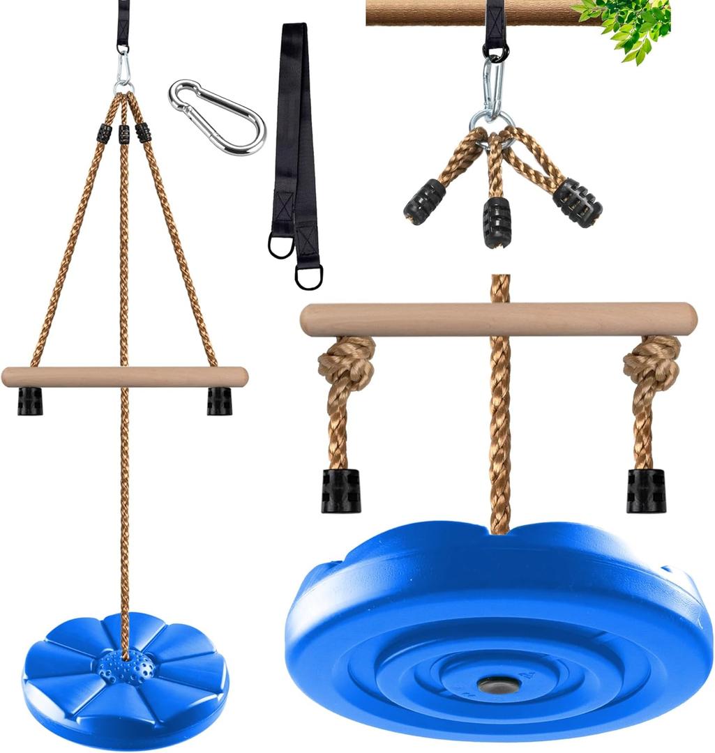 KINSPORY Disc Swing for Kids, Swing Set Accessories, 7FT Height Adjustable Gym Monkey Bars, Hanging Tree Seat for Backyard, Outdoor Play Equipment - Blue