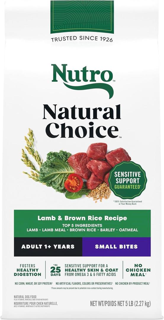 Nutro Natural Choice Small Bites Dry Dog Food, Adult Dog Food Dry Lamb & Brown Rice Recipe, 5 lbs. (5 Pound (Pack of 1))