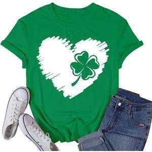 Womens St Patricks Day Shamrock T-Shirts Happy Go Lucky Shirts Irish Clover Tee Tops (Large, Green2)
