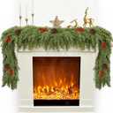 6FT Artificial Cedar Christmas Garland for Mantle Christmas Decorations Real Touch Realistic Greenery Faux Pine Garlands for Xmas Home Decoration Fake Winter Indoor Outdoor Garland Door Decor (Red Fruit With Pine Cone)