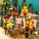 Wettarn 26 Pcs LED Christmas Villages Houses Sets Xmas Figurines Decoration Lighted LED Christmas Village Houses Building Collectible Home Decoration Xmas Gifts Indoor Room Decor