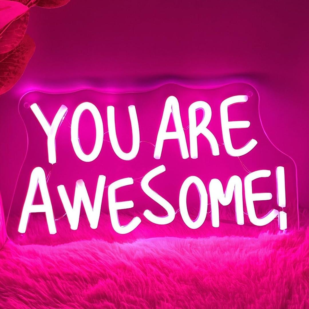 You Are Awesome Neon Sign 13x9in,Wall Decor for Girls Bedroom Class,Dimmable USB Pink Led Light for Wedding Birthday Party (YAS)