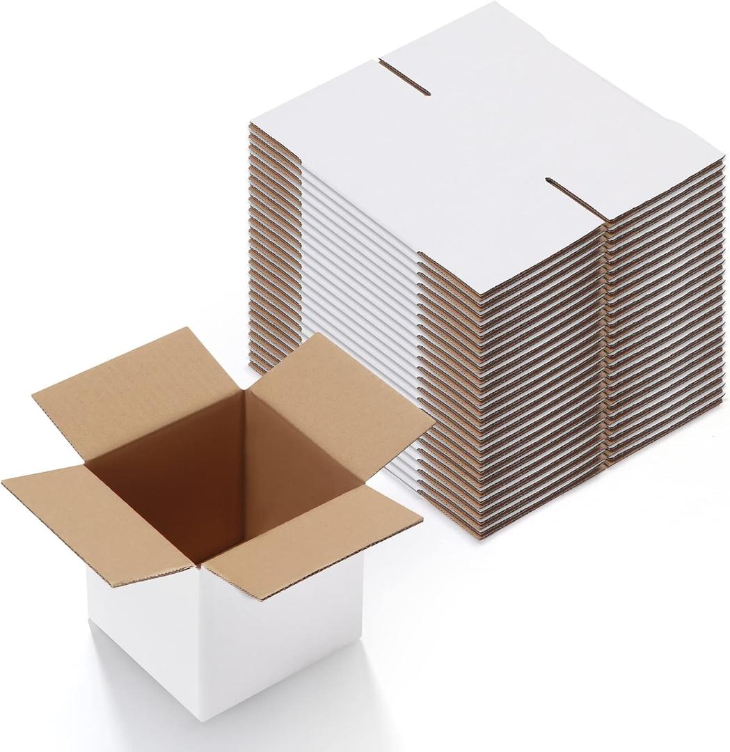 Calenzana 5x5x5 Inches Shipping Boxes Set of 25, White Corrugated Cardboard Box for Mailing Packing Small Business
