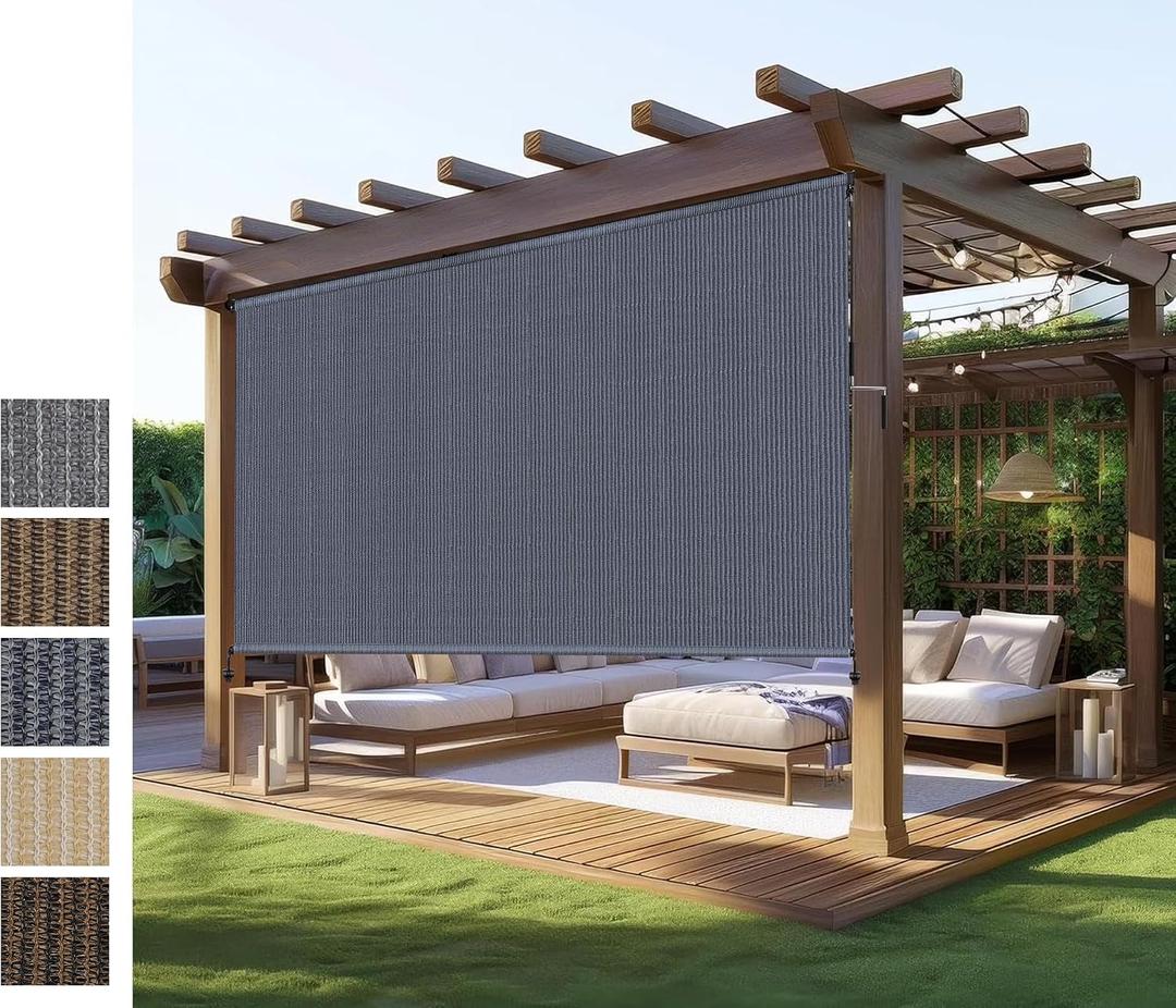 Outdoor Roller Shades,Exterior Cordless Patio Shades Roll Up Blinds for Porch Gazebo Pergola Backyard,Outdoor Blinds for Patio Privacy Screen Protection UV Sun Blocking Fade-Resistant 8ft Wide x 8 H