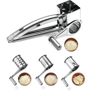 Rotary Cheese Grater Stainless Steel Manual Handheld Cheese Grater, Handheld Manual Grater Shredder with 4 Stainless Steel Drum Blades