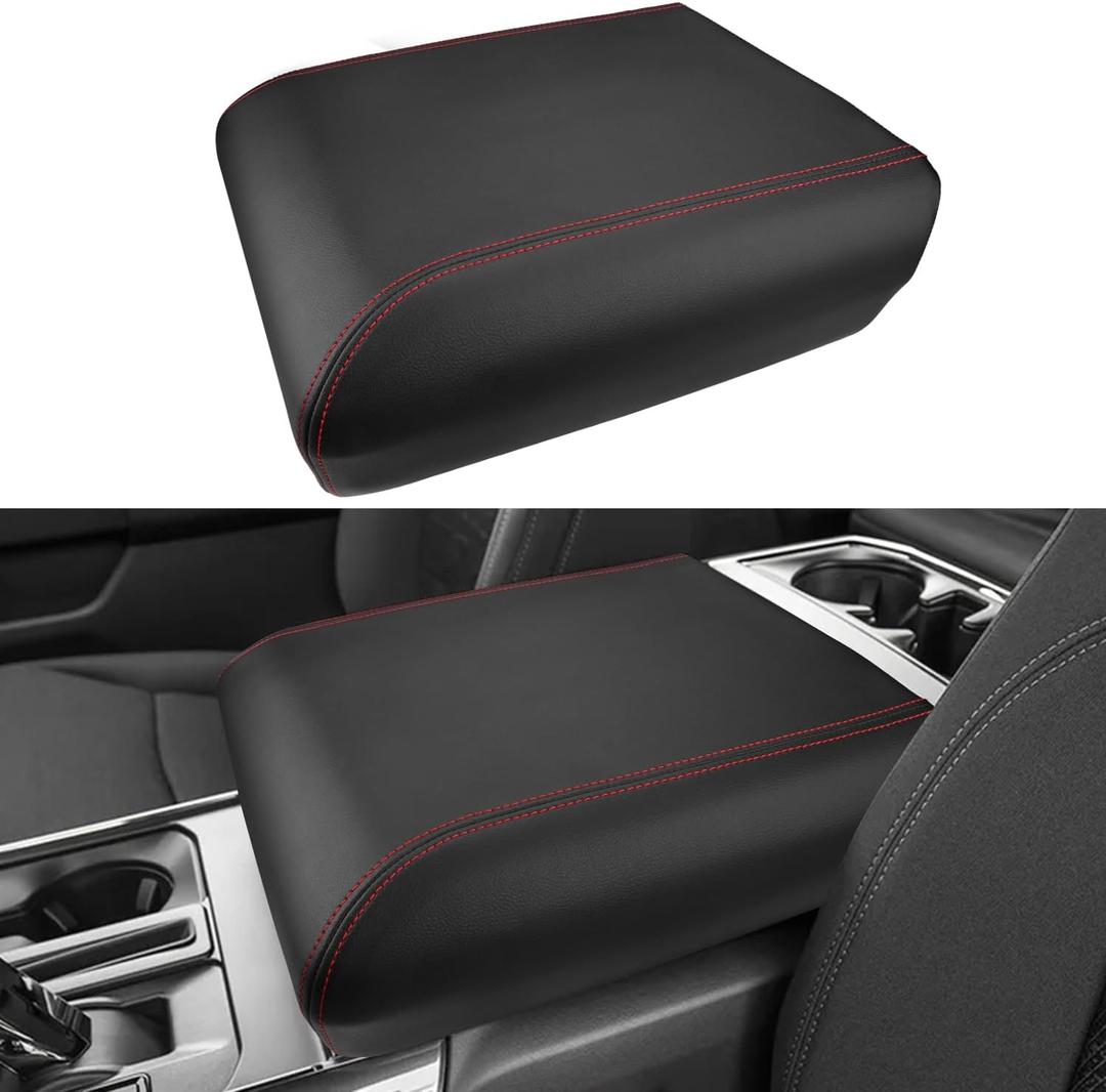 INTGET Car Center Console Armrest Cover for 2025 2024 Ford F150 Accessories Interior 2021 2022 2023 Middle Console Lid Seat Cover Protector Elbow Cushion Pad (red Stitches, 2021-2024)