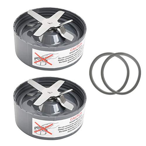 2 Pack Replacement Extractor Blades and 2 Extra Silicone Rubber Gasket Seal Rings, Replacement Blades Parts Compatible with Nutribullet 600w & 900w NB-101B NB-101S NB-201 Juicer Blenders
