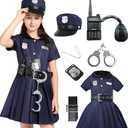 Wizland Police Costume For Girls Career Day Halloween Toddler Cop Costume Police Uniform Outfit for Girls 8-10Y