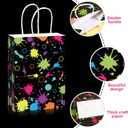Funrous 16 Pcs Neon Party Favor Bags with Tissue Paper Glow in The Dark Gift Bags with Handle Neon Goodie Candy Treat Baggies for Glow Theme Birthday Baby Shower Party Decoration Supplies