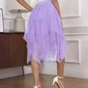 Dressever Women's Tulle Skirt A-Line High Elastic Waist Midi Skirt Irregular Layered Mesh Tutu Halloween Skirts (Purple, XXL)