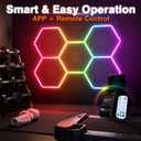 RGB Hexagon Garage Lights, Music Sync LED Hexagon Lights for Gaming Room, Smart App & Remote Control, DIY Honeycomb Ceiling Light for Studio Gym Basement Deco