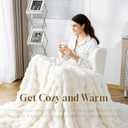 OMERAI Faux Fur Throw Blanket for Couch, Soft Fleece Blanket Queen Size, Warm Bubble Fuzzy Throw Blankets for Bed, Cozy Plush Reversible Beige Blanket, Luxury Decorative Blankets, 90x90