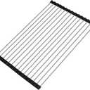 Seropy Roll Up Dish Drying Rack Over The Sink Drying Rack for Kitchen, Folding Dish Rack Over Sink Mat, Stainless Steel Dish Drainer Rack Kitchen Organizer Accessories Black 17"x11.8"