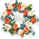 Summer Wreaths for Front Door 24 inchAsfefoo Spring Wreath Full of Blueberries and Champagne Roses for Wedding Wall Home Farmhouse Decor, Indoor and Outdoor,All Seasons, Holiday (Daisy) (Orange)