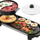 Hot Pot with Grill, Electric Hot Pot 2 in 1 Shabu Shabu Hot Pot Korean BBQ Grill, Removable Hotpot Pot 1200W / Large Capacity Baking Tray, Separate Temperature Control, Electric Grill for 2-12 People (28"D x 9.4"W x 5"H)