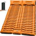 Yuzonc Double Sleeping Pad for Camping, 4" Extra Thick Self-Inflating Air Mattress - 2 Person Inflatable Camping Mat with Built-in Foot Pump & Pillow, Backpacking Hiking Tent Travel-Orange