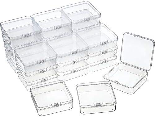 SATINIOR 24 Packs Small Clear Plastic Beads Storage Containers Box with Hinged Lid for Storage of Small Items, Crafts, Jewelry, Hardware(2.9 x 2.9 x 1 Inches)