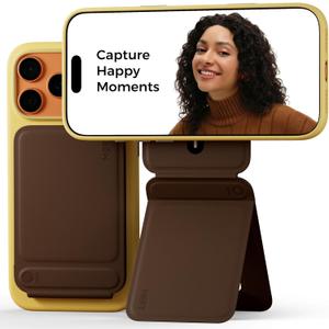 MOFT Phone Tripod Stand Selfie Stick for iPhone, Multi-Angles iPhone Stand, Lightweight & Portable Phone Holder, Strong Magnets, MOVAS Vegan Leather, Travel Essentials, Brownie (Without Card Slot)