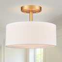 Modern Light Fixture Ceiling Mount Flush Mount Drum Ceiling Light Fixture 3 Light Gold Semi Flush Mount Ceiling Light for Hallway Bedroom Entryway Foyer Office, Gold