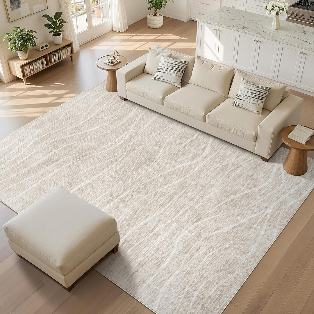 8x10 Area Rugs for Living Room: Beige Rug Washable Modern Carpet