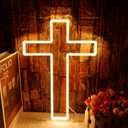 Christ Jesus Cross Neon Sign for Wall Decor USB Powered Dimmable Led Light Up Signs for Bedroom Men Cave Christening Day Baby Shower Decor Xmas Easter Christian Gifts for Religious Kids