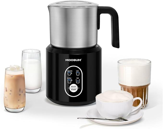 Milk Frother Machine, Food Grade Stainless Steel 500ml/17oz Electric Milk Steamer, Easy Clean with Dishwasher Safe, Automatic Hot/Cold Foam Maker, Hot Chocolate Maker, Silent Operation