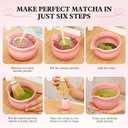 Pink Matcha Set, 8 Pcs Complete Ceramic Matcha Making Kit with Bowl, Bamboo Whisk & Holder, Stainless Sifter, Tea Towel, Scoop & Scoop Rest