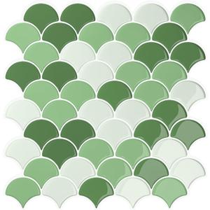 VEELIKE Green Fish Scale Peel and Stick Backsplash Tile Green Back Splash Stick on Tiles for Kitchen 6 Sheets Waterproof Removable Peel and Stick Wall Tiles for Bathroom Living Room Renters 12''x12''
