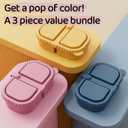3 Pack Reusable Silicone Snack Containers with Lids, 8.5oz 2 Compartment Snackle Box Containers, Ideal Portable Small Snack Pack Containers for School, Office and Picnic (Blue, Pink, Yellow)
