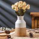 Rustic Farmhouse Flower Ceramic Striped Vase, White and Brown Decorative Ceramic Modern Floral Vase for Bouquet, Cottage Home Core Decor, Tabletop Bedroom Office Bookshelf Living Room Wedding 7.7 Inch