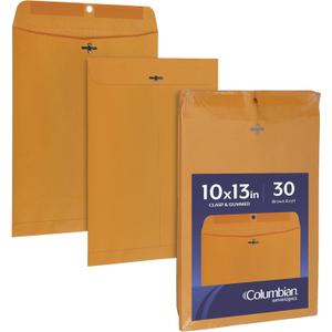 Columbian 10 x 13 Clasp Envelopes, Gummed, 28 lb Brown Kraft, for Mailing Flat Letter Size Documents or Photos, Bulk Pack, 30 Per Pack (COLO405), 19 Pack