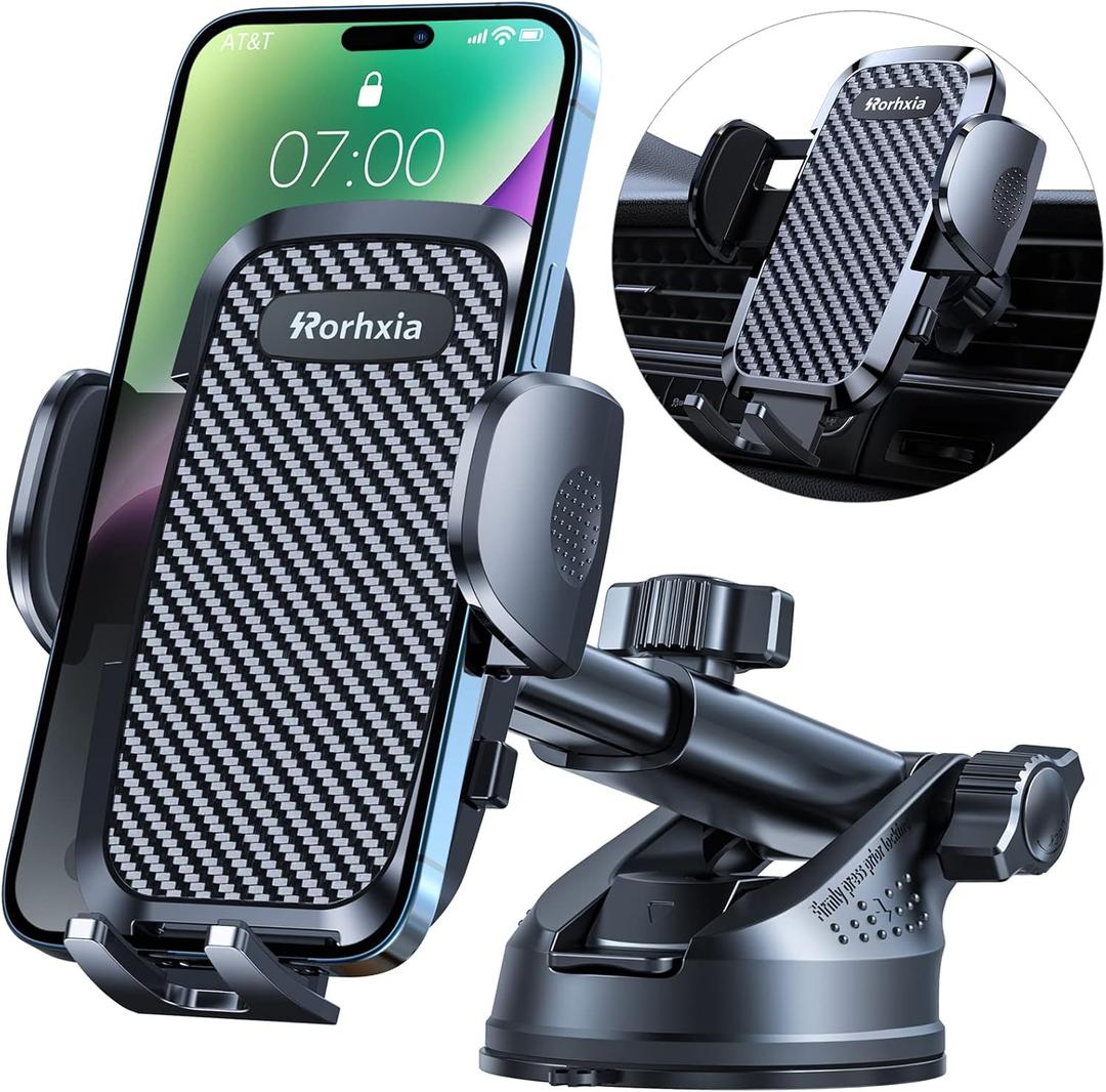 3-in-1 Phone Mount for Car [2025 Most Stable and Flexible Suction Cup] Vent Dashboard Windshield Cell Phone Holder Car Fit for iPhone, Samsung, All Phone (Black)