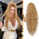 BARSDAR Drawstring Ponytail Extension - 26 Inch Long Curly Wavy Drawstring Blonde Ponytail Hair Extensions for Women - Synthetic Clip in Pony Tails Hairpieces - Mixed Honey Blonde