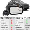 Right Passenger Side Mirror for 2013 2014 2015 2016 Ford Fusion Sedan S SE SE Hybrid,Power Mirror with Heated,In-housing Signal Light,Puddle Lights,Manual Folding,Ford Fusion Mirror Black