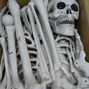 Halloween Skeleton Decorations - 5.5FT Life Size Skeleton Decoration Realistic Pose-n-Stay Human Skeleton with LED Glowing Eyes - Sound Sensor Hanging Props Creepy Sound for Halloween Decorations