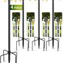 String Light Poles for Outside 4 Pack, 10ft Metal Outdoor String Light Poles for Deck - Ideal for Patio, Garden, Yard, Front Porch Decorations, Black