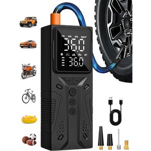 Tire Inflator Portable Air Compressor, High-Speed 150PSI Cordless Air Pump for Car Tires with Powerful Battery, Auto Shut-Off - Portable Tire Pump for Car, Bike, Motorcycle and Balls