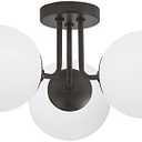Modern Ceiling Light Fixture, 3-Lights Soft Black Semi Flush Mount Ceiling Light With Frosted Glass Shade, Hallway Sputnik Chandelier Lighting Fixture, Close To Ceiling Light Fixtures for Bedroom