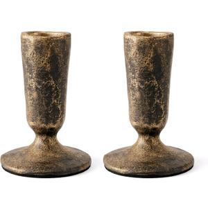 Handcrafted Black Gold Taper Candle Holders Set of 2 Cast Iron Candlesticks for Weddings Dining Table Centerpiece Parties Timeless Vintage Home Decor