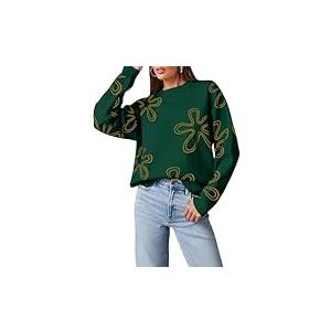Dokotoo Sweaters for Women Casual Crewneck Long Sleeve Floral Print Cable Knit Pullover Sweater Tops, Size S
