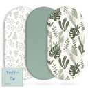 Yoofoss Bassinet Sheets for Baby,3-Pack Fitted Bassinet Sheets Set Compatible with Halo Bassinest Swivel Sleeper,Baby Delight,Angelbliss,Soft Breathable Bassinet Mattress Sheets(Green+Leaf)