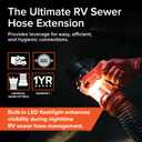 Camco Rhino RV Sewer Hose Extender PRO 5 Sewer Hose Extension Torque-Grip Handle with Built-in LED Flashlight The Easiest Way to Connect Your RV Sewer Hose (39570)