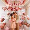 Anniversary Decorations for Bedroom, Valentines Day Balloons Kit Rose Gold Heart Balloons Rose Petals and Pink Balloon for Wedding, Anniversary Celebrations, Party Decorations Special Night