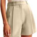 NIMIN Womens Shorts Dressy High Waisted Wide Leg Tailored Shorts Pleated Business Casual Work Trouser Shorts Without Belts (Large, Khaki)
