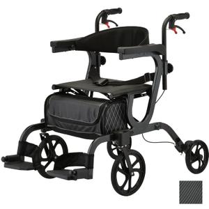 NOVA 2-in-1 Rollator & Transport Wheelchair for Seniors, Lightweight Foldable Walker with Seat, Dual Brakes, Walker Wheelchair Combo for Adults, Black