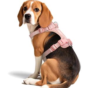 Wisedog Dog Harness Medium Sized, Pet Vest with Front Clip, Adjustable Puppy Harness with 3 Fast Release Buckles[Easy to Put on & Take Off] (Pink, M) (M: Neck=17"-22"/Chest=15"-28")