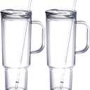 MEWAY 40 oz Tumbler with Handle and Straw LidDouble Wall Vacuum Reusable plastic Water Bottle Travel Mug CupClassic Acrylic Tumblers Cupholder Friendly (2 Pack) (Transparent)