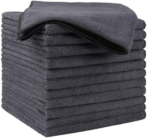 USANOOKS Microfiber Cleaning Cloths 12 Pack, Premium 16 x 16 inch Microfiber Towel for Cars, Ultra Absorbent Car Washing Cloth, Lint Free Streak Free Wash Cloths for Car, Kitchen, and Window, Grey
